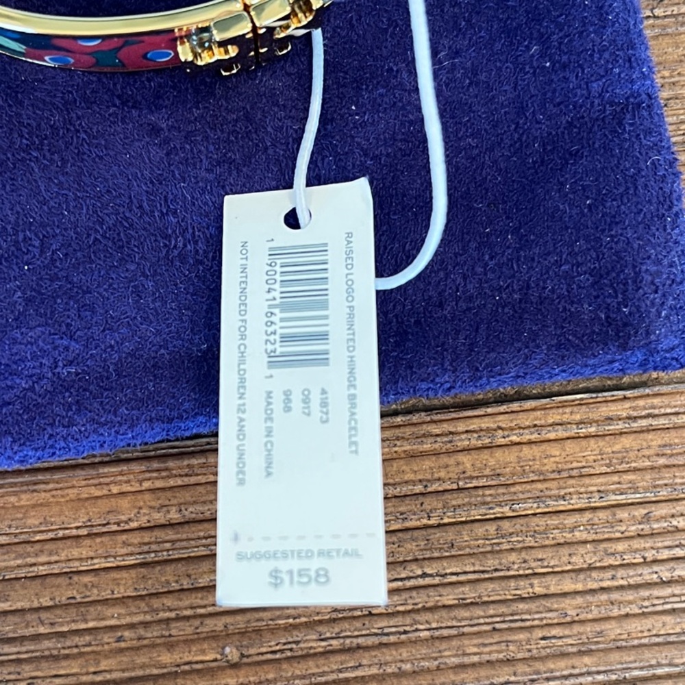 NWT Tory Burch Kira Raised Red and Blue Enamel Hinged Bracelet 7mm - Picture 2 of 9